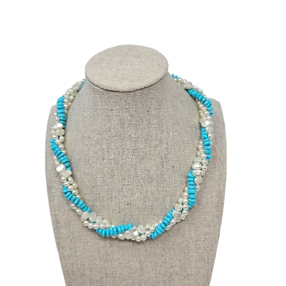Avon Vintage Faux Turquoise Pearl Torsade Necklace Choker